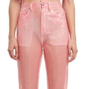 Adam Selman Floral Flamingo Print Straight Leg pink sequin Pants